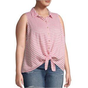 Terra & Sky Sleeveless Pink White Striped Button-Down Tie Front Top Plus Size 4X